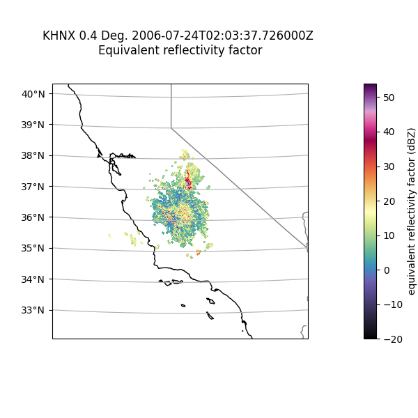 KHNX 0.4 Deg. 2006-07-24T02:03:37.726000Z  Equivalent reflectivity factor